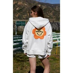 Playboy X Pacsun Camper Oversized Hoodie Full Zip Jacket White Flower Medium